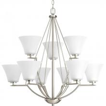  P4625-09 - Bravo Collection Nine-Light Brushed Nickel Etched Glass Modern Chandelier Light