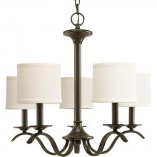  P4635-20 - Inspire Collection Five-Light Antique Bronze Off-White Linen Shade Traditional Chandelier Light