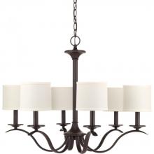  P4739-20 - Inspire Collection Six-Light Antique Bronze White Linen Shade Traditional Chandelier Light