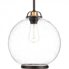  P5311-20 - Chronicle Collection One-Light Antique Bronze Clear Seeded Opal Etched Glass Coastal Pendant Light