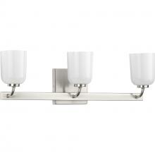  P300282-009 - Moore Collection Three-Light Brushed Nickel White Opal Glass Luxe Bath Vanity Light