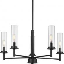  P400251-031 - Kellwyn Collection Five-Light Matte Black and Clear Glass Transitional Style Chandelier Light