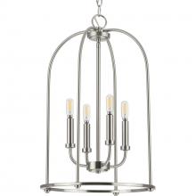  P500302-009 - Leyden Collection Four-Light Brushed Nickel Farmhouse Style Foyer Pendant Light