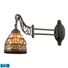  079-TB-10-LED - Mix-N-Match 1-Light Swingarm Wall Lamp in Tiffany Bronze and Tiffany Style Glass - Includes LED Bulb