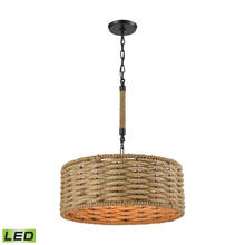  10711/3-LED - Weaverton 3-Light Chandelier in Oiled Bronze with Natural Rope-wrapped Shade - Includes LED Bulbs