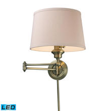  11220/1-LED - Westbrook 1-Light Swingarm Wall Lamp in Antique Brass with Off-white Shade - Includes LED Bulb