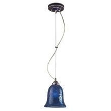  1305-1BLC - BELLISIMO COLLECTION 1-LIGHT BELL PENDANT in SATIN SILVER with A BLUE CRACKLED G