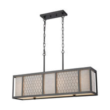  15244/4 - Filmore 4-Light Linear Chandelier in Oil Rubbed Bronze with Wire Mesh and Gray Linen Shade