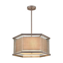  15665/3 - Crestler 3-Light Chandelier in Weathered Zinc and Polished Nickel Mesh with Beige Fabric Shade