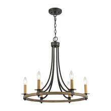  16548/6 - Woodbridge 6-Light Chandelier in Matte Black, Weathered Oak, and Aged Brass