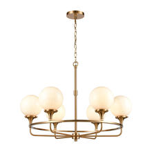  30146/6 - Beverly Hills 6-Light Chandelier in Satin Brass with White Feathered Glass