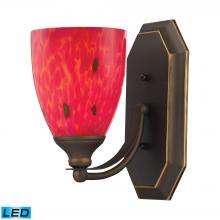  570-1B-FR-LED - Mix-N-Match Vanity 1-Light Wall Lamp in Aged Bronze with Fire Red Glass - Includes LED Bulb