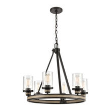  89159/6 - Beaufort 6-Light Chandelier in Anvil Iron and Distressed Antique Graywood with Seedy Glass