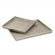  H0807-10661/S2 - Square Linen Texture Tray - Set of 2 Nickel