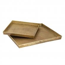  H0807-10664/S2 - Square Linen Texture Tray - Set of 2 Brass
