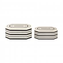  H0807-9768/S2 - Octagonal Striped Box - Set of 2 White