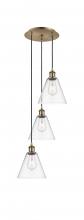  113B-3P-AB-GBC-82 - Berkshire - 3 Light - 15 inch - Antique Brass - Cord Hung - Multi Pendant