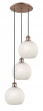  113B-3P-AC-G1216-8WM - White Mouchette - 3 Light - 15 inch - Antique Copper - Cord Hung - Multi Pendant