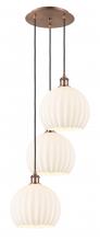  113B-3P-AC-G1217-10WV - White Venetian - 3 Light - 17 inch - Antique Copper - Cord Hung - Multi Pendant