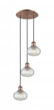  113B-3P-AC-G555-6CL - Ithaca - 3 Light - 13 inch - Antique Copper - Cord hung - Multi Pendant