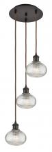  113B-3P-OB-G555-6CL - Ithaca - 3 Light - 13 inch - Oil Rubbed Bronze - Cord hung - Multi Pendant