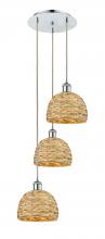  113B-3P-PC-RBD-8-NAT - Woven Rattan - 3 Light - 15 inch - Polished Chrome - Cord hung - Multi Pendant