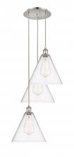  113B-3P-PN-GBC-124 - Berkshire - 3 Light - 19 inch - Polished Nickel - Cord Hung - Multi Pendant