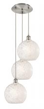  113B-3P-SN-G1216-10WM - White Mouchette - 3 Light - 17 inch - Brushed Satin Nickel - Cord Hung - Multi Pendant