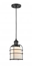  201C-BK-G51-CE - Bell Cage - 1 Light - 6 inch - Matte Black - Cord hung - Mini Pendant