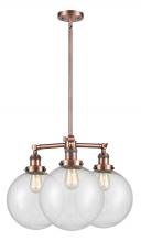  207-AC-G204-10 - Beacon - 3 Light - 24 inch - Antique Copper - Stem Hung - Chandelier