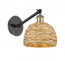  317-1W-BAB-RBD-8-NAT - Woven Rattan - 1 Light - 8 inch - Black Antique Brass - Sconce