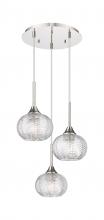  323-3P-PN-G323-7CL - Berkshire - 3 Light - 15 inch - Polished Nickel - Cord Hung - Multi Pendant