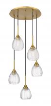  323-5P-BB-G323-6CL - Berkshire - 5 Light - 19 inch - Brushed Brass - Cord Hung - Multi Pendant