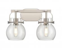  423-2W-SN-G410-6CL - Pilaster II Sphere - 2 Light - 17 inch - Satin Nickel - Bath Vanity Light