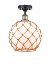  516-1C-BAB-G121-10RB - Farmhouse Rope - 1 Light - 10 inch - Black Antique Brass - Semi-Flush Mount