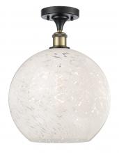  516-1C-BAB-G1216-12WM - White Mouchette - 1 Light - 12 inch - Black Antique Brass - Semi-Flush Mount