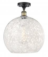  516-1C-BAB-G1216-14WM - White Mouchette - 1 Light - 14 inch - Black Antique Brass - Semi-Flush Mount