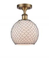  516-1C-BB-G121-8CBK - Farmhouse Chicken Wire - 1 Light - 8 inch - Brushed Brass - Semi-Flush Mount