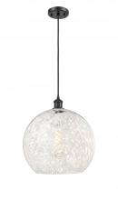  516-1P-BK-G1216-14WM - White Mouchette - 1 Light - 14 inch - Matte Black - Cord Hung - Pendant