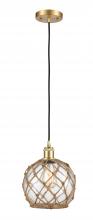  516-1P-SG-G122-8RB - Farmhouse Rope - 1 Light - 8 inch - Satin Gold - Cord hung - Mini Pendant