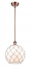  516-1S-AC-G121-10RW - Farmhouse Rope - 1 Light - 10 inch - Antique Copper - Mini Pendant