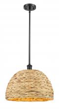  516-1S-BK-RBD-16-NAT - Woven Rattan - 1 Light - 16 inch - Matte Black - Multi Pendant