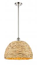  516-1S-PN-RBD-16-NAT - Woven Rattan - 1 Light - 16 inch - Polished Nickel - Mini Pendant