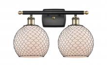  516-2W-BAB-G121-8CBK - Farmhouse Chicken Wire - 2 Light - 18 inch - Black Antique Brass - Bath Vanity Light