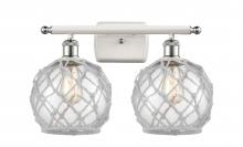  516-2W-WPC-G122-8RW - Farmhouse Rope - 2 Light - 18 inch - White Polished Chrome - Bath Vanity Light