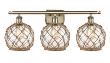  516-3W-AB-G122-8RB - Farmhouse Rope - 3 Light - 28 inch - Antique Brass - Bath Vanity Light