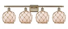  516-4W-AB-G121-8RB - Farmhouse Rope - 4 Light - 38 inch - Antique Brass - Bath Vanity Light