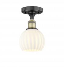  616-1F-BAB-G1217-6WV - White Venetian - 1 Light - 6 inch - Black Antique Brass - Semi-Flush Mount