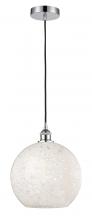  616-1P-PC-G1216-12WM - White Mouchette - 1 Light - 12 inch - Polished Chrome - Cord Hung - Mini Pendant