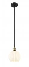  616-1S-BAB-G1217-8WV - White Venetian - 1 Light - 8 inch - Black Antique Brass - Stem Hung - Mini Pendant